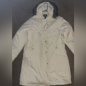 Polo Jeans Co Ralph Lauren White Faux Fur Hood Long Puffer Coat XL